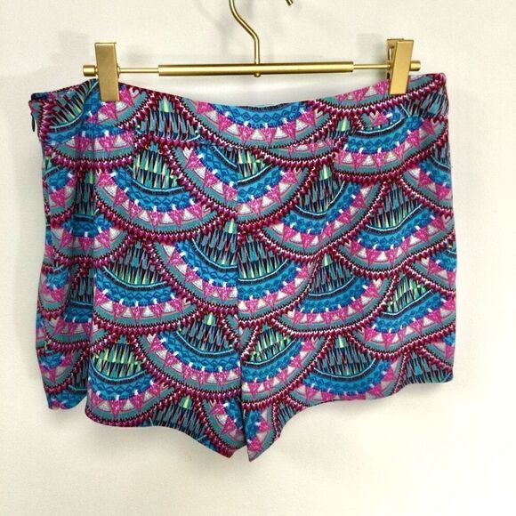 Pink Republic Womens Blue Pink Geometric Print scalloped Side Zip Skort Skirt Si - Picture 2 of 11